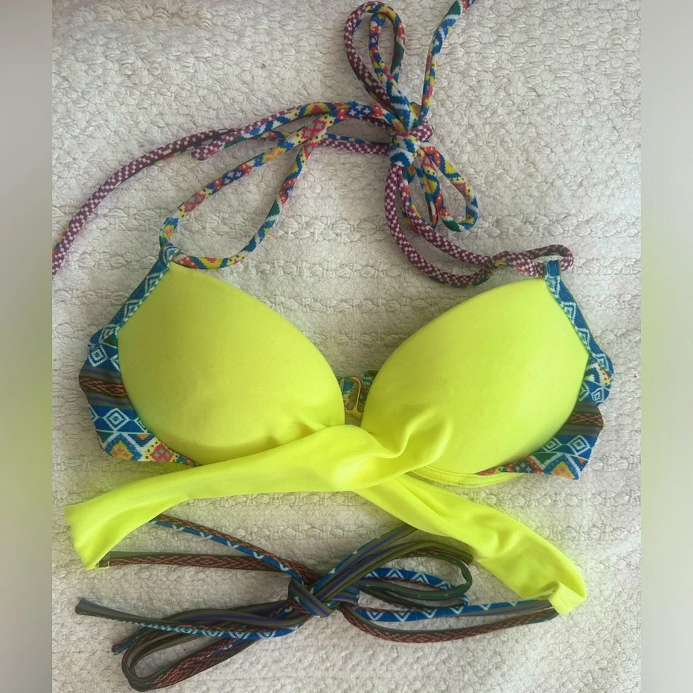 Solkissed Swim wrap around Brazilian bikini lime tribal print